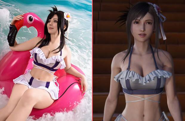 Comparacin del cosplay de Tifa en traje de bao