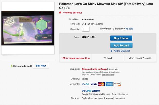 Comienzan a vender por eBay varios Mewtwo Shiny para Pokmon Let's Go Imagen 2