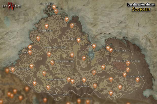 Diablo 4 - Localización de todos los altares de Lilith en Scosglen