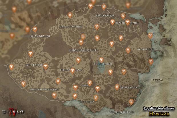 Diablo 4 - Localización de todos los altares de Lilith en Hawezar