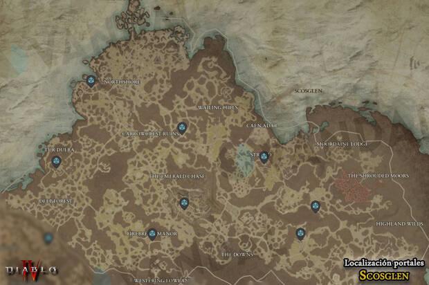 Diablo 4 - Localización en el mapa de todos los transportadores de Scosglen
