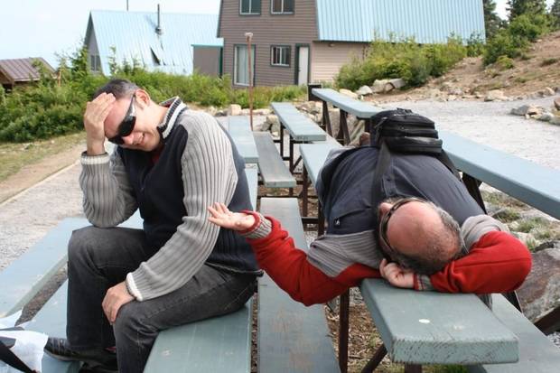 Sánchez y David Fraile (periodista que luego estuvo varios años en Bandai Namco) durante un descanso de un viaje de prensa a Vancouver (Canadá).