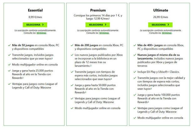 Nuevos planes de Xbox Game Pass.