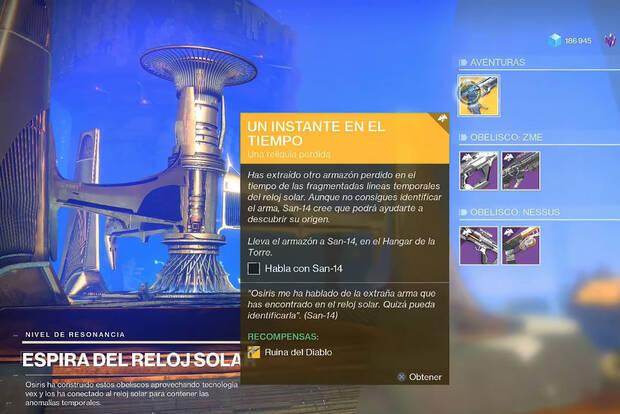 Destiny 2 cómo conseguir Ruina del Diablo - Desbloquear la aventura Un instante en el tiempo