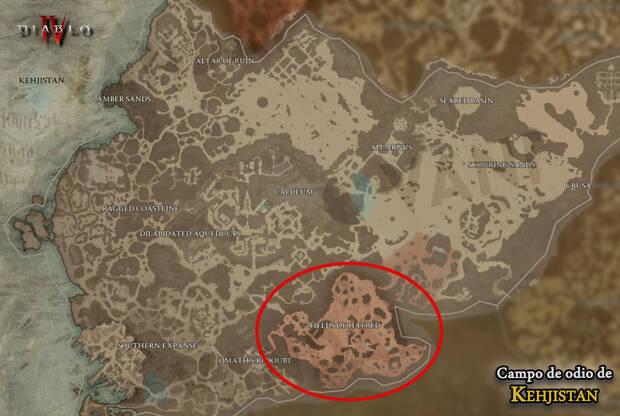 Diablo 4 - Localización en el mapa del Campo de odio de Kehjistan