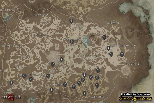 Diablo 4 - Localización de todos los sagrarios en Cimas Quebradas
