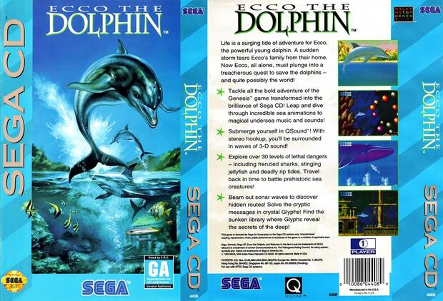 En la contraportada de Ecco the Dolphin salía ya el logo y un texto presentando QSound. Si miramos en su manual de instrucciones tenemos también unas páginas explicativas.
