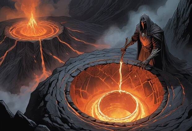 El Señor de los Anillos - Sauron forjando el Anillo Único en el Monte del Destino