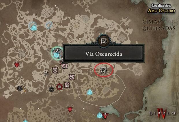 Diablo 4 - Mapa con la localización de la mazmorra del jefe Amo Oscuro
