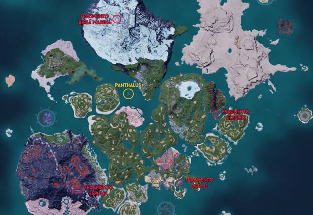 Palworld - Mapa con la localizaci�n de los fragmentos para crear la flauta del eco y capturar al Pal Panthalus