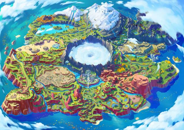 Mapa de Paldea, la regin de Pokmon Escarlata y Prpura.