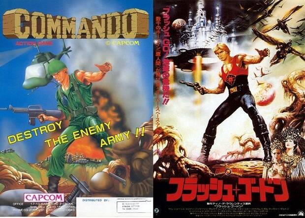El flyer de 'Commando' fusilaba, por todo el morro, el p�ster japon�s de la pel�cula de 'Flash Gordon'. 'Le ponemos un casco, un fusil y listos'.