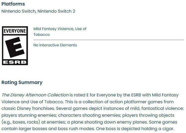 The Disney Afternoon Collection podr�a llegar a Nintendo Switch y Switch 2 seg�n ESRB