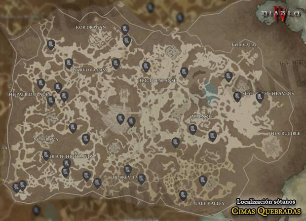 Diablo 4 - Localización de todos los sótanos en Cimas Quebradas