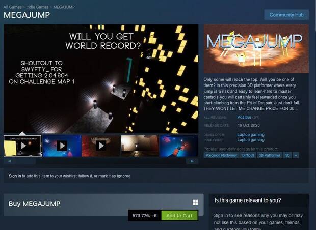 MEGAJUMP, el juego ms caro de Steam.