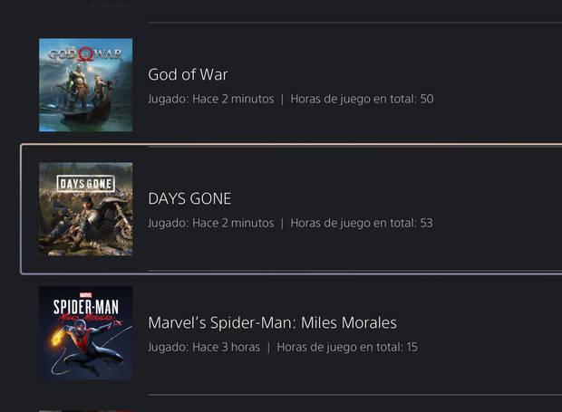 Visualizacin de las horas jugadas en PS5