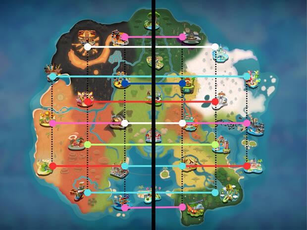 Mapa del mundo de Mario Kart World analizado según simetría de sus circuitos en Reddit