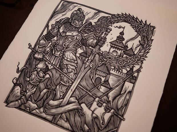 El grabado que el artista Tom�s Hijo cre� con Ziran para TESO.