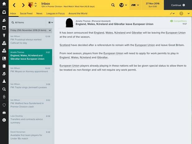 Football Manager 2017 contemplar cambios producidos por el 'Brexit' Imagen 2