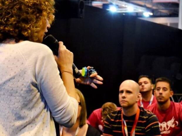 Guerra durante una presentaci�n de 'Skylanders'.