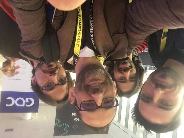 Selfie a la llegada a la GDC 2019 de parte del equipo de 'Do Not Feed the Monkeys': Alberto Oliván, Denis Asensio, Luis Oliván y Mario Oliván. (San Francisco, EE.UU.).