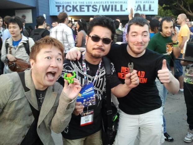 De izquierda a derecha: Yoshinori Ono ('Street Fighter'), Kadsuhiro Harada ('Tekken') y Pablo González en el E3 de 2012.