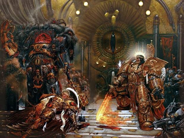Representación del combate entre Horus y el Emperador de la Humanidad (Adrian Smith)