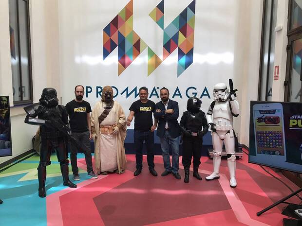 Antonio Gordillo, Curro Rueda, Mario Cortes (Diputado), presentación Mundial del juego oficial de 'Star Wars: Puzzle Droids' el May the 4th en el Polo digital de contenidos, Málaga.