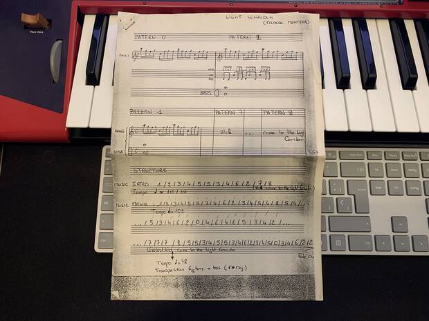 Partitura del tema principal de Light Corridor (1990).