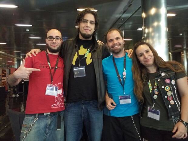 De izquierda a derecha: Gálvez, Rami Ismail (Vlambeer), García y Valls en Gamelab, 2016.