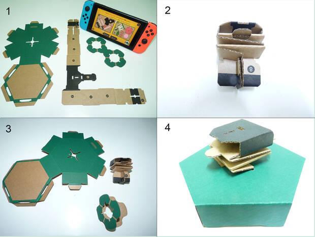 La base del Toy-Con del avi�n son tres piezas (1), de las cuales la que tiene partes negras se convierte en un muelle (2) que se conecta con la pieza inferior (3) y sobre el que pivota todo el movimiento del joystick (4).