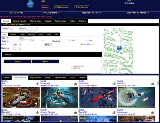 No Man's Sky - Web NMSGE para buscar naves estrelladas y piezas específicas
