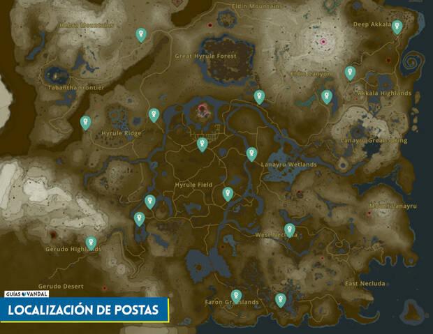 Zelda: Tears of the Kingdom - Localización en el mapa de todas las postas y establos