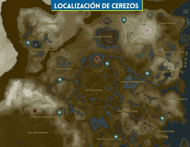 Zelda: Tears of the Kingdom - Mapa con la localización de todos los árboles de cerezos