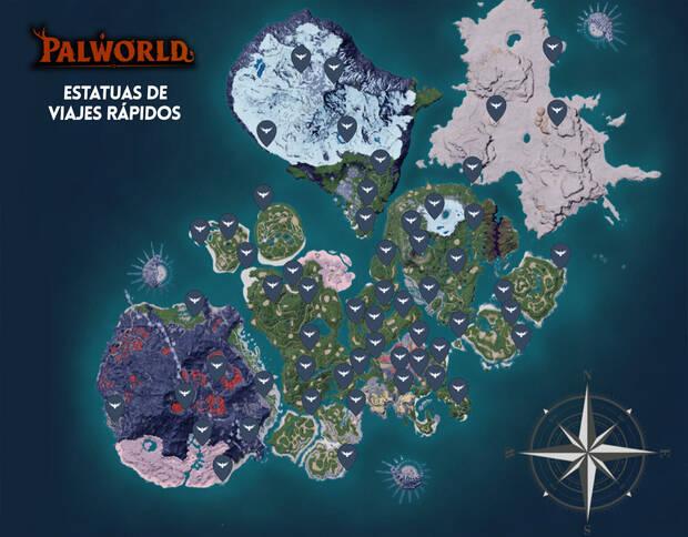 Palworld - Mapa completo de todas las estatuas de viaje rápido