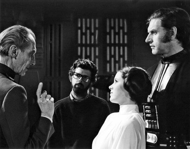 David Prowse, Peter Cushing, George Lucas y Carrie Fisher