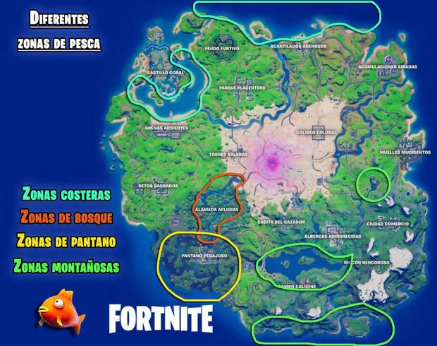 Fortnite - Zonas de pesca en el mapa