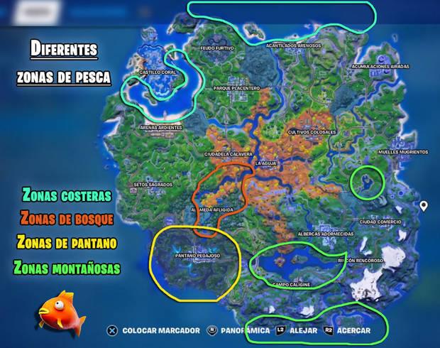 Fortnite Temporada 6 - Todas las zonas y partes de pesca en el mapa