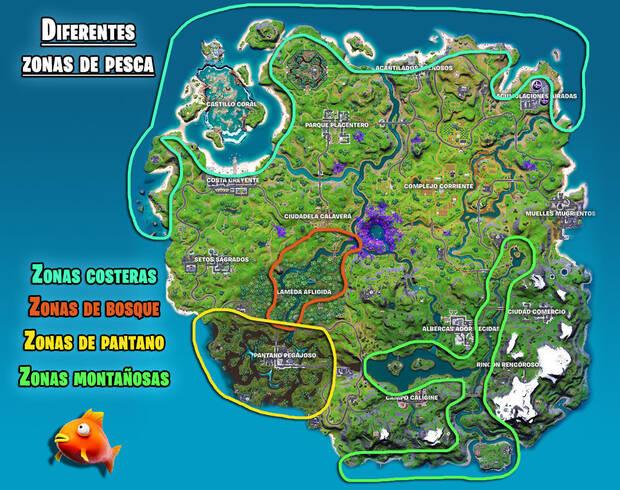 Fortnite Temporada 7 - Todas las zonas y partes de pesca en el mapa