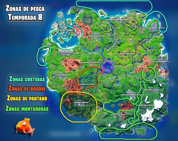 Fortnite Temporada 8 - Todas las zonas y partes de pesca en el mapa