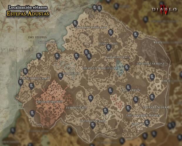 Diablo 4 - Localización de todos los sótanos en Estepas Adustas