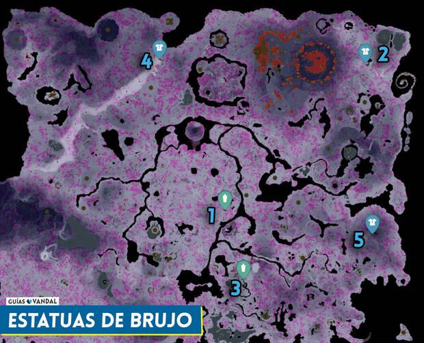 Zelda: Tears of the Kingdom - Localizaciones en el mapa de las estatuas de los brujos en el subsuelo