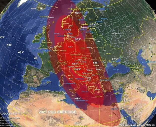 Zona de impacto y daño asteroide