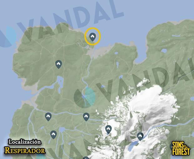Sons of the Forest - Localización del respirador en el mapa