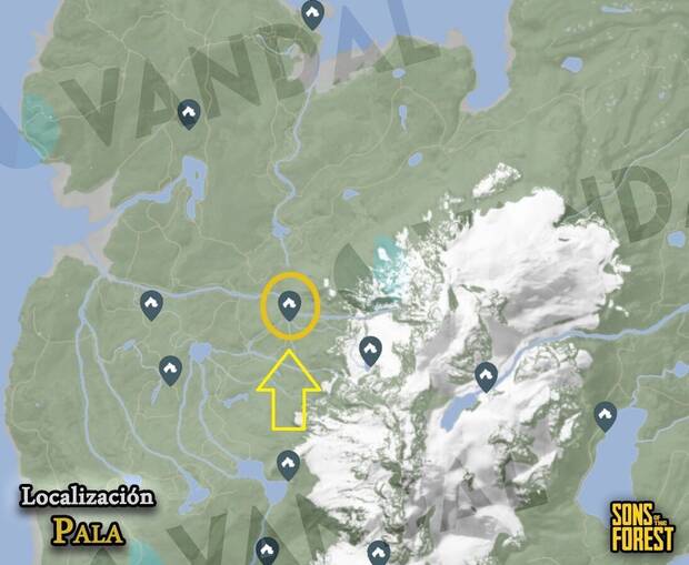 Sons of the Forest - Localización de la pala en el mapa