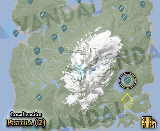 Sons of the Forest - Localización de la segunda pistola en el mapa