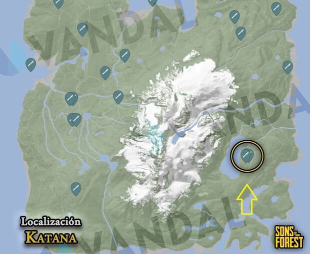 Sons of the Forest - Localización de la katana en el mapa