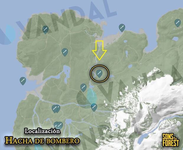 Sons of the Forest - Localización del hacha de bombero en el mapa