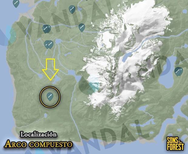 Sons of the Forest - Localización del arco compuesto en el mapa