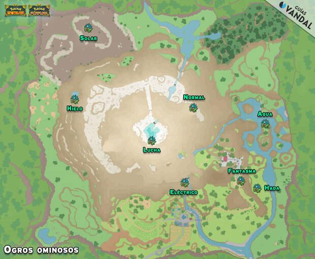 Pokémon Escarlata y Púrpura DLC 1 - Mapa de Noroteo con la ubicación de todos los Ogros ominosos